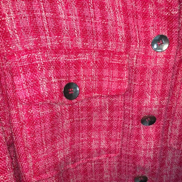 Zara Tweed Textured Woven Plaid Frayed Overshirt Shacket Shirt Jacket Pink S - Picture 7 of 16